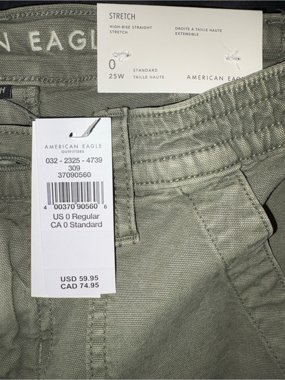 American Eagle NWT High-rise straight stretch cargo carpenter pant - size 0 - Picture 5 of 5